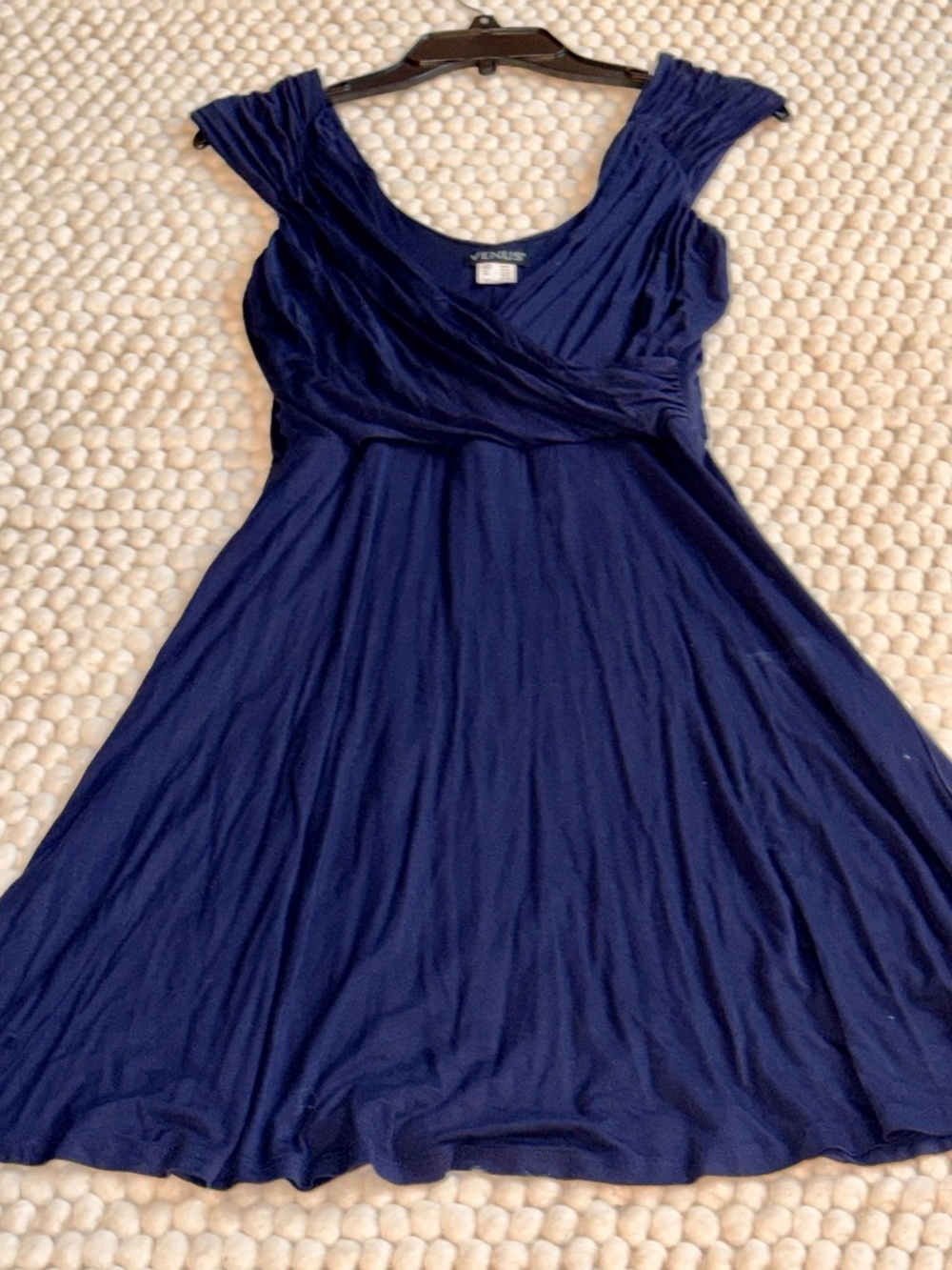 New no Tag Venus Navy Blue Cap-Sleeve Wrap-Front Midi or Cocktail Dress Sz Sm